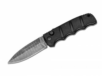 Böker Plus 01KALS75DAM AKS-74 Damast automatický zberateľský nôž 8,5 cm, čierna, damašek, hliník
