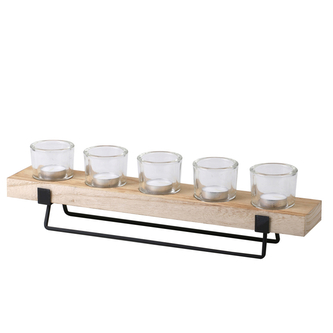 DOCHTMANN Svícen dřevo, sklo, kov, 46x9x7cm, 5 svíček