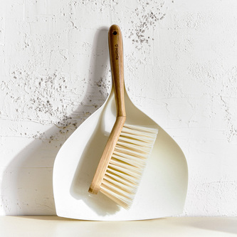 Dřevěný smetáček s lopatkou  | BAMBOU |  bílá | 35x26 cm | 929605 Homla