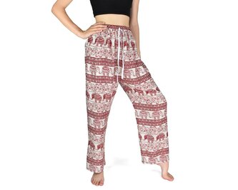 Kalhoty jóga KANDA, krémové, sloni, červený potisk L