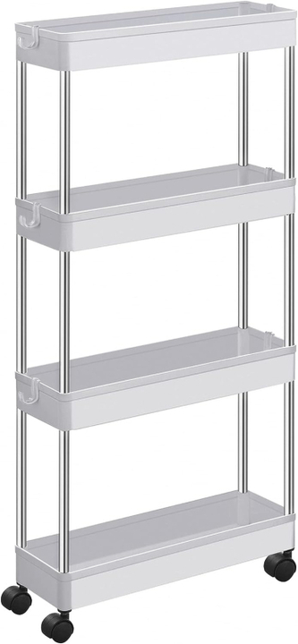 SONGMICS Plastový regál pojízdný, 4 police, bílý, 40x12,5x88cm