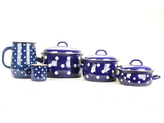 BELIS, Smaltovaná sada nádobí modrý puntík 5ks
