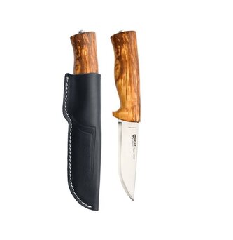 Helle HE-201075 Eggen - 12C27 vonkajší nôž 10 cm, drevo brezy a hliník, kožené puzdro
