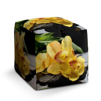 Taburet Cube Žluté orchideje: 40x40x40 cm Taburet Cube Žluté orchideje: 40x40x40 cm