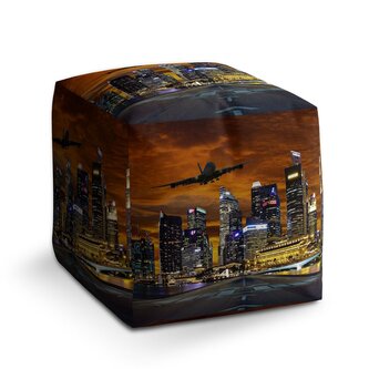 Taburet Cube Letadlo nad mrakodrapy: 40x40x40 cm