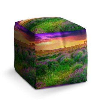 Taburet Cube Levandulové pole: 40x40x40 cm