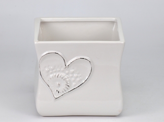 Keramický květináč se srdíčkem II. jakost 12,5x13,5x13,5 cm