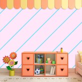 Tapeta Modré pruhy na růžové: 125x75 cm