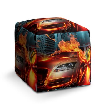 Taburet Cube Auto v plamenech: 40x40x40 cm Taburet Cube Auto v plamenech: 40x40x40 cm
