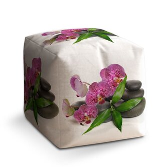 Taburet Cube Orchideje a kameny: 40x40x40 cm Taburet Cube Orchideje a kameny: 40x40x40 cm