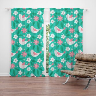 Závěs Květiny a ptáčci: 2ks 140x250cm Závěs Květiny a ptáčci: 2ks 140x250cm