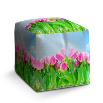 Taburet Cube Růžové tulipány: 40x40x40 cm Taburet Cube Růžové tulipány: 40x40x40 cm
