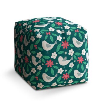 Taburet Cube Červené kvítí s ptáčky: 40x40x40 cm Taburet Cube Červené kvítí s ptáčky: 40x40x40 cm