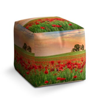 Taburet Cube Pole vlčích máků 2: 40x40x40 cm