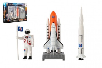 Sada vesmír 6ks kov/plast astronaut, raketoplán s doplňky v krabičce 25x17x4,5cm