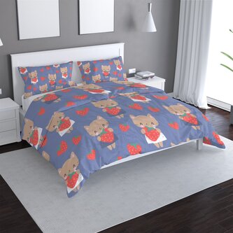 Povlečení Kočičky s jahodami: 140x200 / 90x70 Povlečení Kočičky s jahodami: 140x200 / 90x70