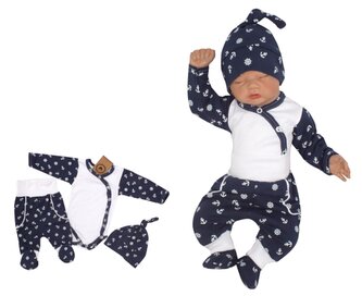 Z&Z 3-dílná soupravička body, polodupačky a čepička Kotvička  - modrá; 56 (1-2m)