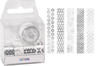 Páska papírová mini lepicí 5ks - lesk stříbrná: 1,2cm x 3m