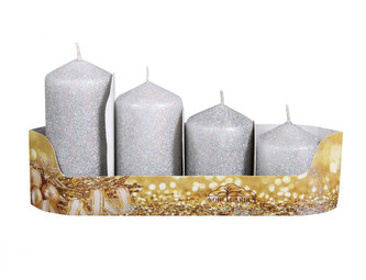Svíčky adventní STUPŇOVITÉ glitrované d5x6/7,5/9/10,5cm 4ks