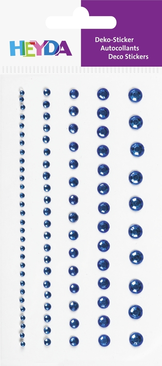 Dekorační kamínek štrasový samolepicí 95ks - modrý,  5 velikostí, průměr 2mm až 6 mm