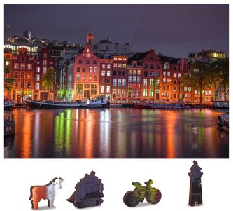 WOODEN CITY Dřevěné puzzle Noční Amsterdam 2v1, 150 dílků EKO