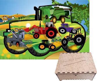 FA LIXEN Dřevěné puzzle Traktor XL 446 dílků v dárkové krabičce