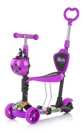 CHIPOLINO Koloběžka s vodící tyčí Kiddy Evo 3v1 Purple Graffiti