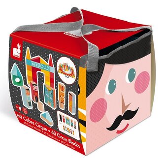 JANOD Dřevěné kostky Kubix Cirkus 60ks se skládací podložkou