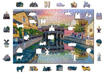 WOODEN CITY Dřevěné puzzle Japonský most ve městě Hoi An, Vietnam 2v1, 505 dílků EKO