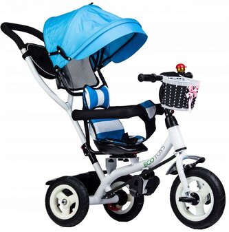 ECOTOYS Tříkolka se střechou a vodící tyčí modrá ECOTOYS Tříkolka se střechou a vodící tyčí modrá