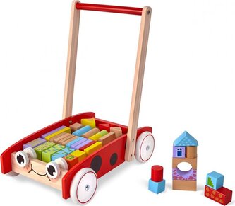 ECOTOYS Chodítko Beruška s dřevěnou stavebnicí