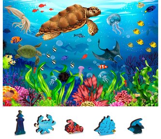 WOODEN CITY Dřevěné puzzle Potápěčský ráj 2v1, 100 dílků EKO