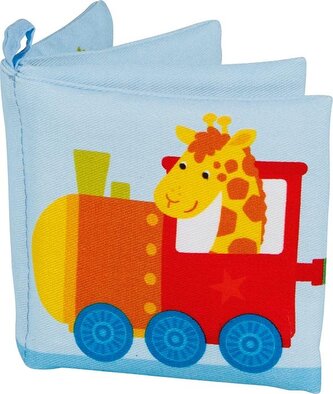 GOKI Bavlněná šustící knížka s pískátkem Vláček