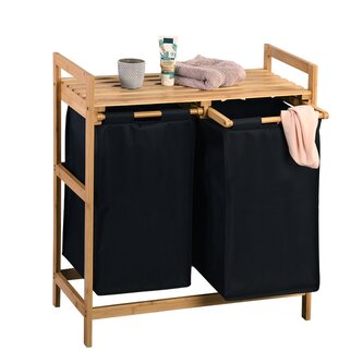 KESPER Koš na špinavé prádlo třídící s policí, černý, bambus, polyester 64 x 73 x 33cm