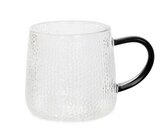 Skleněný šálek | AMBER | tepané sklo s černým uchem | 0,35 l | 874012 Homla