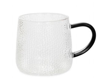 Skleněný šálek | AMBER | tepané sklo s černým uchem | 0,35 l | 874012 Homla