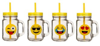 SKLENICE "MASON" S VÍČKEM A BRČKEM, 450ML, SMAJLÍK