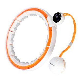 HHM21 BÍLÁ/ORANŽOVÁ HULA HOOP OBRUČ SE ZÁVAŽÍM, MAGNETY A POČÍTADLEM HMS 