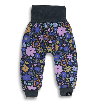 Dětské tepláky s vysokým pasem Grafit Podzimní květy; Barva: šedá; Velikost: 104