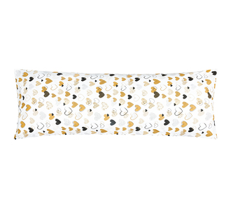POVLAK na relaxační polštář - Srdce hořčicová, černá - 50x145 cm (povlak na zip)