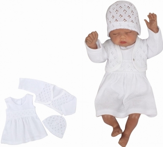 Z&Z 3-dílná pletená sada šatičky, bolérko a čepička - bílá, vel. 68; 68 (3-6m)