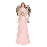 Anděl růžový, zlatá křídla a srdce v ruce, polyresin.