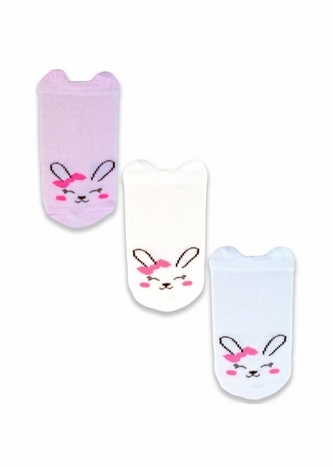 Kojenecké ponožky, 3 páry, Králíček, bílá/růžová/ecru; 56-68 (0-6 m)