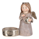 Andílek hnědý, zlatá křídla a srdíčko, polyresin, pro vložení čajové/LED svíčky.