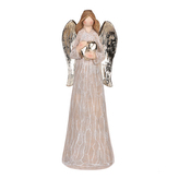 Anděl hnědý, zlatá křídla a srdce v ruce, polyresin.