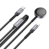 Datový kabel 2v1 HOCO (CW54), USB C na indukce pro Apple Watch + kabel Lightning, PD, QC, barva černá