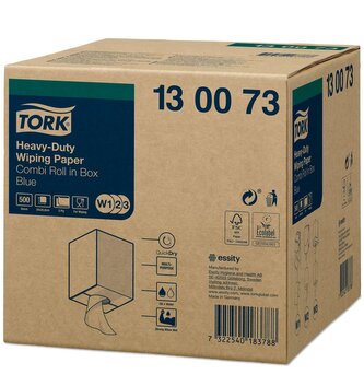 Utěrky papírové Tork Heavy-Duty, 500 útržků, 34 x 25,8 cm, 170 m, 2 vr., modré, W1/W2/W3