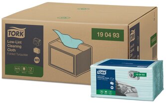 Utěrky čisticí skládané Tork Low-Lint průmyslové, 75 ks, 38,5 x 30 cm, tyrkysové, W8