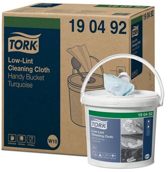 Utěrky čisticí Tork Low-Lint, 200 útržků, 30 x 16,5 cm, 60 m, tyrkysové, v kbelíku, W10