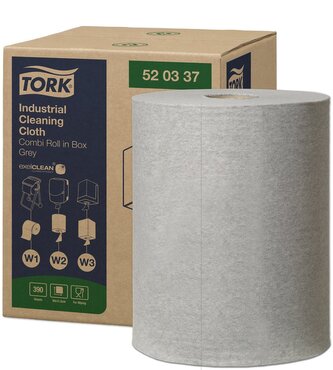 Utěrky čisticí průmyslové Tork, 390 útržků, 38 x 32 cm, 148,2 m, šedé, W1/W2/W3